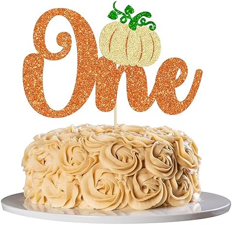 1Pc Pumpkin One Cake Topper Orange Glitter Fall 1st Pumpkin Birthday Cake Topper Decorations Baby Shower Party Decorations for Autumn Themed Kids First Birthday Thanksgiving Party Supplies by Ephlyn