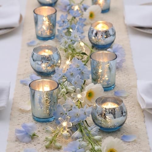 LETINE 36pcs Blue Votive Candle Holders - Elegant Mercury Glass Tea Light Candle Holder Set for Weddings, Holiday Season Decorations,Christmas Table Centerpieces - Image 3