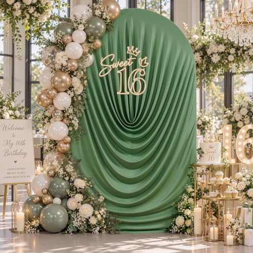 7.2FT Dusty Green Draped Arch Cover, Ruched Ripple Arch Backdrop Cover - Image 2
