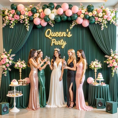 Hunter Green Backdrop Curtain for Parties Wrinkle Free Dark Green Photo Curtains Backdrop Drapes Fabric Decoration for Baby Shower Birthday Party Photography 5ft x 8ft,2 Panels - Image 2