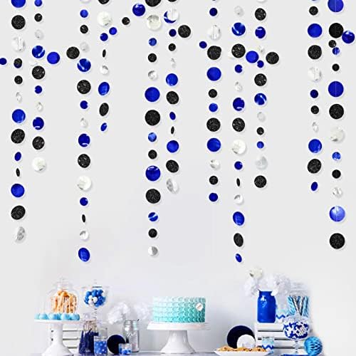 46Ft Navy Blue Black Silver Circle Dots Garland Royal Blue Black Polka Dots Streamer for Birthday Graduations Wedding Bridal Shower Nautical Ahoy Achor Pirate Themed Party Decorations Supplies - Image 5