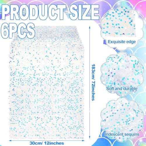 Remagr 6 Pcs Iridescent Mermaid Sequin Table Runner, White - Image 2