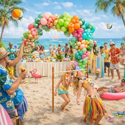 Flamingo Hawaiian Tropical Balloon Garland Arch Kit,161 Pcs Fruit Green and Hot Pink Aqua Blue Orange Gold Balloons for Hawaii Summer Beach Pool Luau Birthday Baby Shower Party Decorations - Image 7