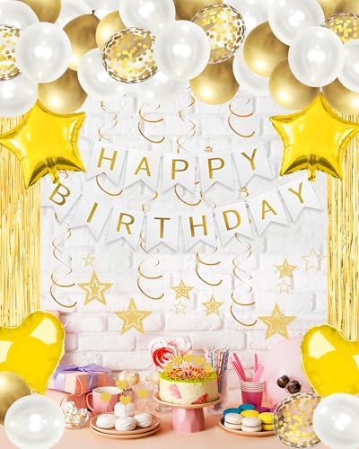 Golden Happy Birthday Party Decorations with Banner Balloons for Men Boys - Image 5