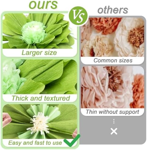 SUNBEAUTY 4 PCS 20" Sage Green Giant Paper Flowers Large Crepe Paper Tissue Flowers Artificial Decorations for Spring Summer Flower Wall Backdrop Birthday Party Wedding Baby Shower Bridal Easter Decor - Image 5