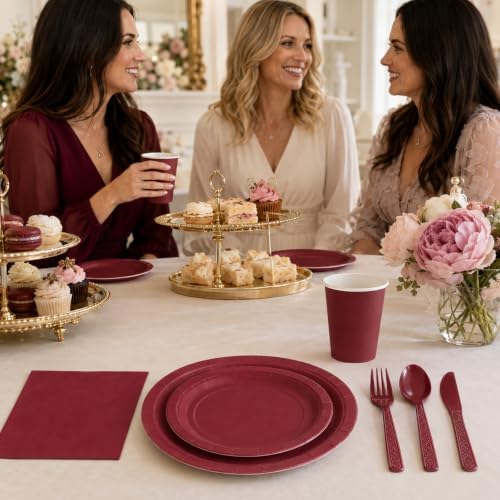 168Pcs Burgundy Plates and Napkins Party Supplies, Serves 24 - Image 5