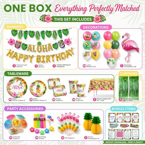 Premium Luau Birthday Party Decorations Set for 25 Guests - Hawaiian Theme - Image 2