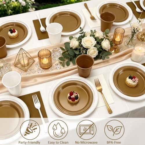 White and Gold Plastic Plates Napkins Party Supplies for Birthday,Wedding - Image 5