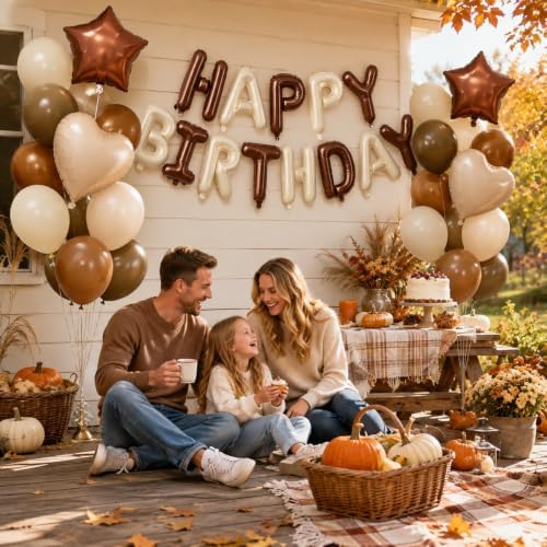 Cream Brown Birthday Decorations for Nude Fall Happy Birthday Balloon - Image 6