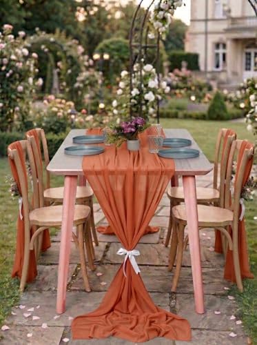 Pack of 12 Chiffon Table Runners 29 x 120 Inch, 10FT Long - Terracotta - Image 4