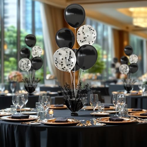 4 Set Black Table Balloons Foil Spray Centerpiece with Black and Confetti Balloons Stand Kit for Birthday Party Baby Shower Wedding Bridal Shower Prom Retirement Graduation Table Decorations - Image 4