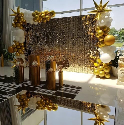 White and Gold Balloon Arch Kit, 146Pcs Explosion Star White Metallic Gold Latex Balloon Garland kit, 22 18 12 10 5 Inch Different Size Balloons for Anniversary Birthday Engagements Party Decorations - Image 5