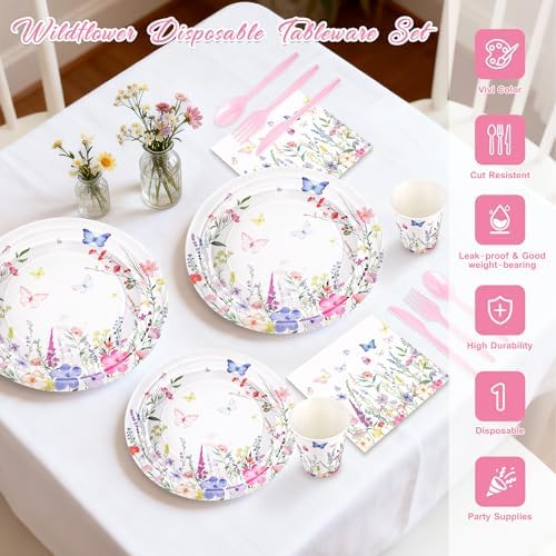 195pcs Wildflower Birthday Party Decoration,Floral Tableware Party Supplies - Image 3