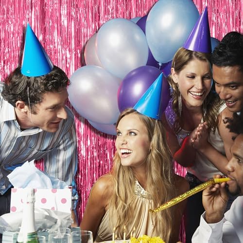 BOMSI 5 Pack Pink Tinsel Curtain Party Backdrop Foil Fringe Birthday Photo Booth Streamer Backdrop Theme Decorations - Image 2