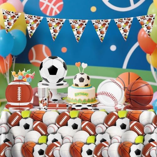 Sports Themed Birthday Party Kit for 24 - Includes Sports Banner, Tablecloth, Cups, Plates and Napkins for Boys Sports Theme Party Decorations Supplies - Image 3
