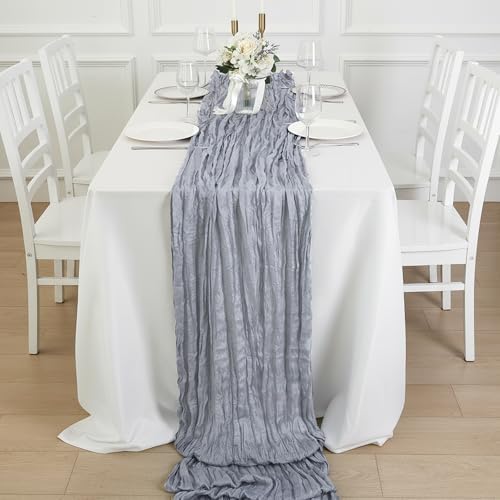 1 Pack Grey Cheesecloth Table Runner 120 Inch Boho Wedding Decor - Image 4