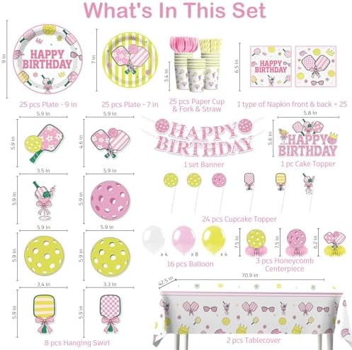205pcs Pickleball Birthday Decorations Tableware Set, for 25 Guests - Image 2