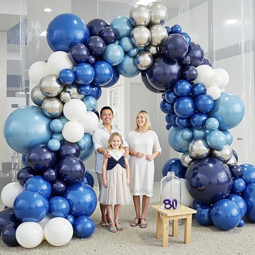 412Pcs Blue Balloon Arch Kit,5 10 12 18 inch Blue Balloon Garland with Metallic Dark Blue Silver Balloons for Baby Shower Graduation Birthday Wedding Party Decorations - Image 6