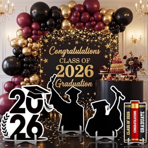 Honoson 4 Pcs Large 32" Graduation Party Decoration 2026 Cardboard Cutouts Stand up, Congrats Grad Party Photo Backdrop Prop Lawn Yard Signs for College School Graduation Supplies - Image 5