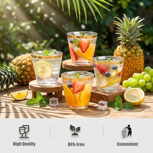 I00000 200 Pack Gold Plastic Cups, 9 OZ Elegant Gold Rimmed Plastic Cups - Image 5