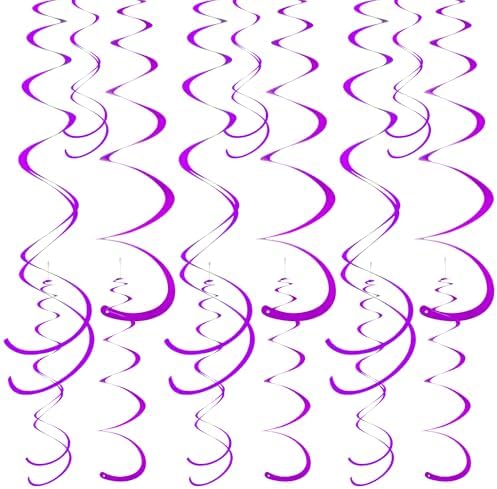 Colorful Ceiling Swirl Foil Decorations Hanging Plastic Streamer Themed Swirl Party Decoration for Halloween Celebration, Pack of 28 (Purple) by Yymobt