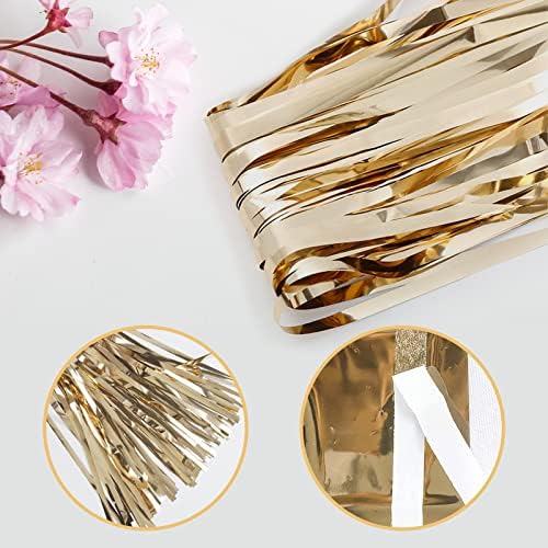 10 Pack Champagne Gold Foil Curtain Backdrop 3.2ft x 9.8ft Metallic Tinsel Foil Fringe Curtains Streamer Photo Booth Backdrop for Birthday Party Engagement Bachelorette Party Decorations - Image 4