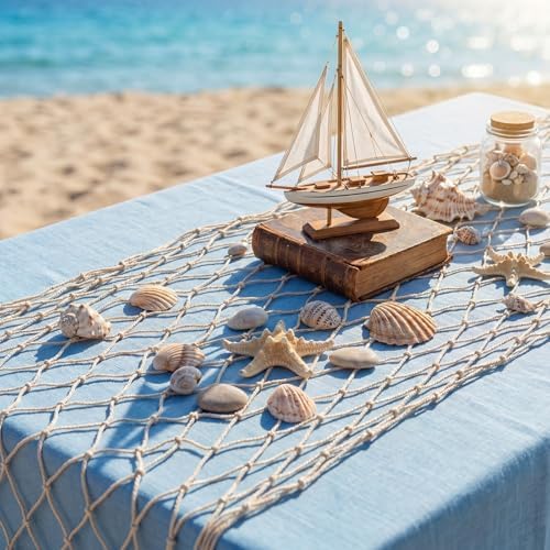 SATINIOR 12 Pcs 12 x 108'' Fishing Net Table Runner Party Decor, Natural - Image 3