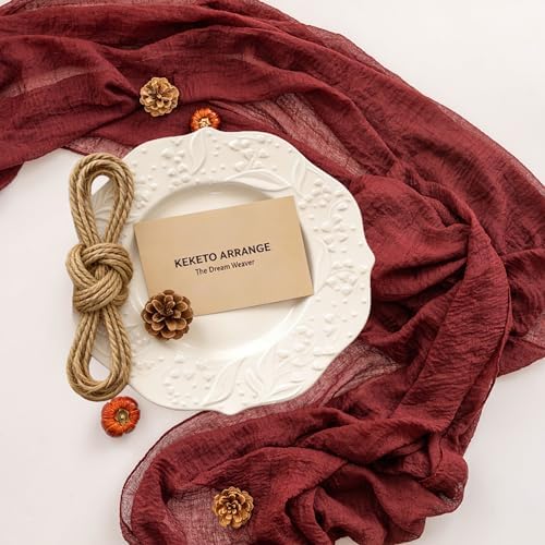 3Pcs Burgundy Cheesecloth Table Runner 120 Inches for Chirstmas Home Decor - Image 3