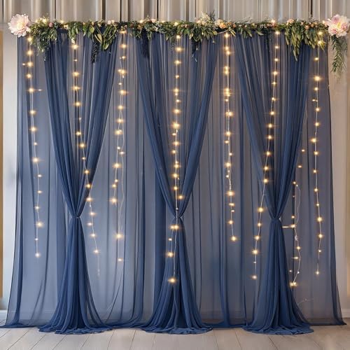 10x10ft Navy Blue Tulle Backdrop Curtain with Lights String for Parites, Sheer Photo Backdrop Curtains with Lights for Wedding Backdrop Ceremony Reception Bridal Shower Baby Shower Birthday Party - Image 7