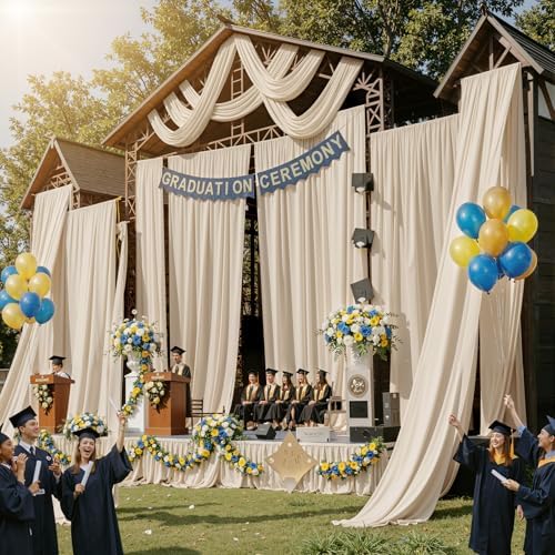 2 Panels 5ft(W) x 20ft(L) Beige Ceiling Drapes for Wedding Parties by PartyVillage