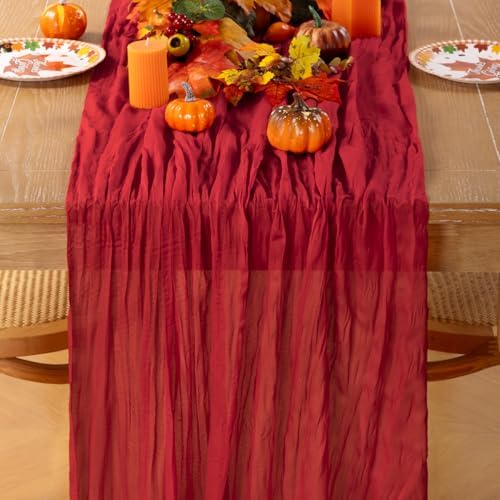 Red Table Runner Boho Fall Cheesecloth for Halloween Christmas 10ft, 3 Pack - Image 3