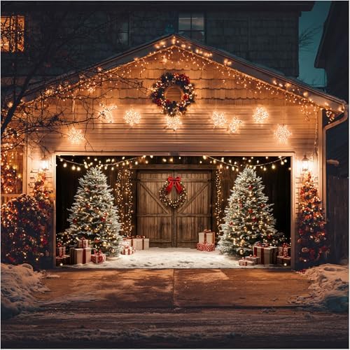 HOMETITUTE Christmas Wooden Garage Door Cover Banner 13x6ft Polyester by HOMETITUTE