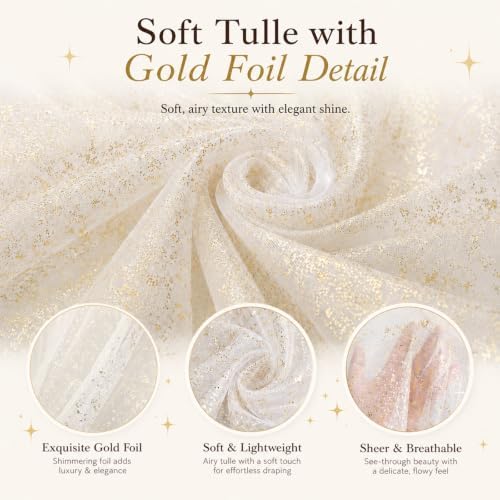 Bupelo White Tulle Backdrop Curtains with Gold Foil 15x8ft Sheer Curtain - Image 5
