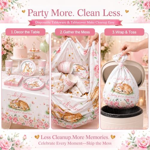 215 pcs Oh Deer Baby Shower Decorations for Girl Tableware Set, 25 Serves - Image 4