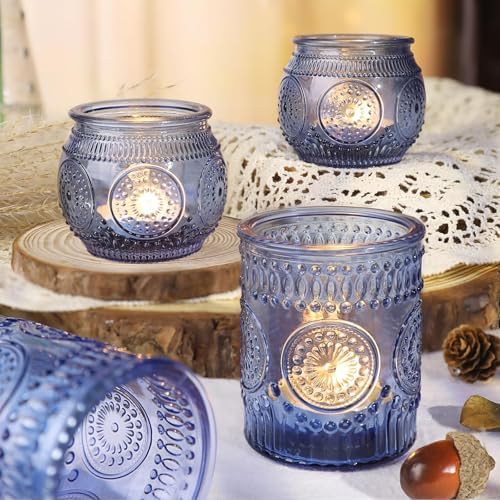 36 Pcs Blue Votive Candle Holders Bulk- Assorted Floral Tea Light Candle Holders for Wedding Table Decor, Blue Centerpieces for Wedding, Bridal Shower, Baby Shower Decorations - Image 4
