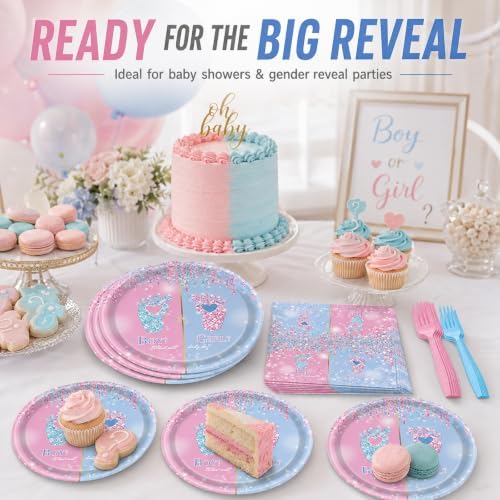 72 Pcs Gender Reveal Plates Napkins and Forks Set, 7 Inch, Serves 24 Guests - Image 3