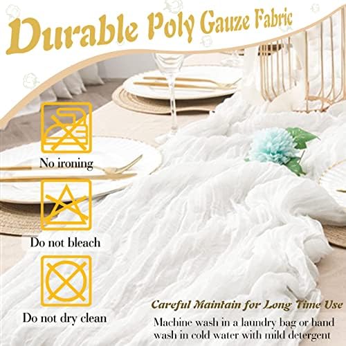 White Cheesecloth Table Runner 2 Pack 35" Boho Gauze 120 inches Long Runner Rustic Sheer Cheese Cloth Fabric Bulk for Baby Shower Wedding Bridal Birthday Party Decorations - Image 6