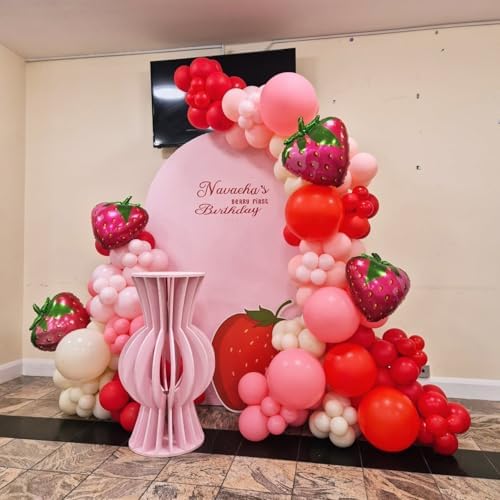Strawberry Balloons Garland Arch Kit 163pcs with 27" Strawberry Foil Balloons, Red and Pink white Balloons for Sweet Girl Berry First Birthday Themed Baby Shower Strawberry Party Decorations - Image 7