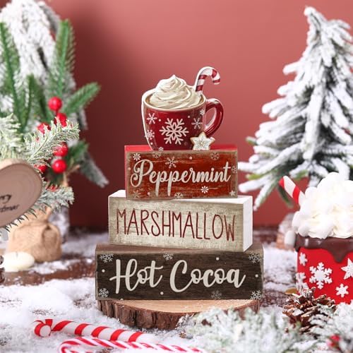 Moucuny 4 Pcs Christmas Table Decorations, Peppermint Hot Cocoa Bar Sign - Image 2