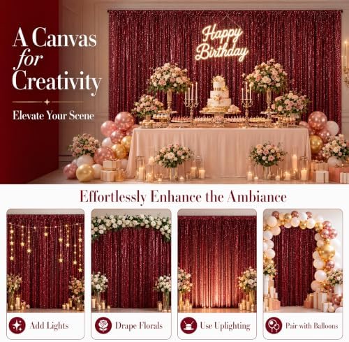 ShinyBeauty Sequin Backdrop 2 Panels 4x7ft Burgundy for Wedding - Image 6