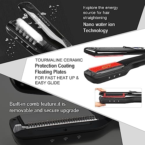 Hair Straightener with Steam, Salon Professional Nano Titanium Ceramic Steam Flat Iron with Removable Comb+Digital LCD+5 Level Adjustable Temperature+Auto Temperature Lock Black - Image 6