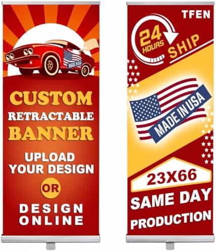 TFEN-Made in USA-Custom Aluminum Retractable Banner 23"x66", with Stand Roll up Banner for Business, Trade Shows, Stores, Advertising, Events, Custom Banners Personalized by TFEN