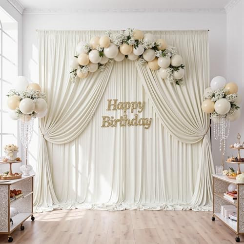 20ftx10ft Wrinkle Free Beige Backdrop Curtains for Parties, Silky Polyester Photo Backdrop Drapes 4 Panels 5x10ft Back Drop Cloth for Wedding Birthday Baby Shower Photography Background by ENJOYYOURPARTY