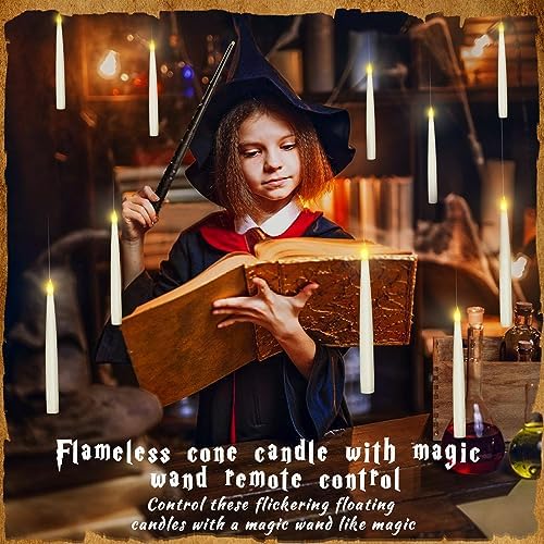Boribim 20PCS Floating Candles with Wand, Magic Hanging Candles, Flickering Warm Light LED Taper Flameless Candles with Wand Remote, Battery Operated Window Candle for Halloween Decorations Best Gift - Image 6