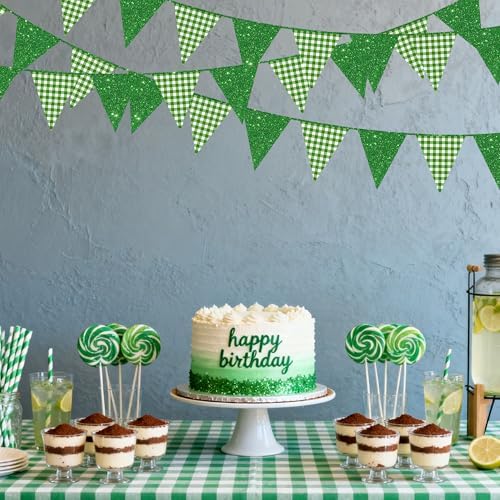 Glitter Green Party Pennant Banner Flag Green Buffalo Plaid Hanging Paper Triangle Bunting for Birthday Christmas Holiday Wedding Shower Bridal Shower St Patrick's Day Party Decorations Supplies - Image 7