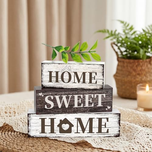 4 Pcs Home Farmhouse Wooden Tiered Tray Decor, Eucalyptus Leaves Retro Rustic Table Centerpiece Decorations Gifts for Home Kitchen Mantel Table Shelf Office - Image 3