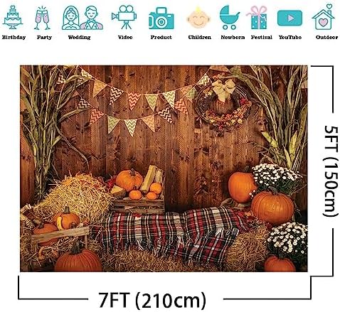 AIIKES 7x5FT Fall Thanksgiving Photo Backdrop Rustic Wood Board Barn Harvest Photography Backdrop Autumn Pumpkin Leaves Flower Baby Birthday Portrait Party Decoration Photo Studio Props 11-741 - Image 3