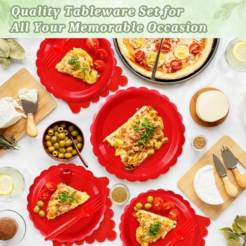 Mulbozy 75 Pcs Red Paper Plates 7" Disposable for Christmas Dessert Plates - Image 3