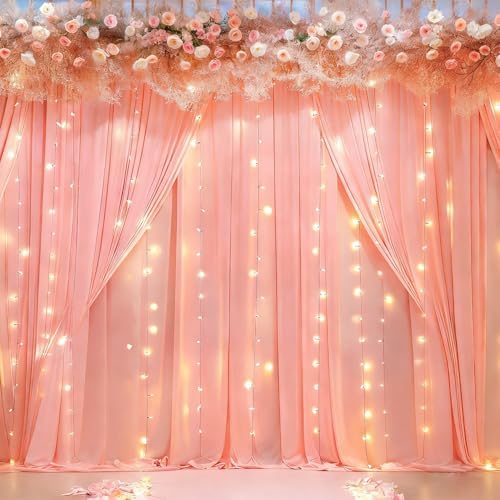 10 x 10 Dusty Pink Backdrop Curtains with Light String for Party - Image 2