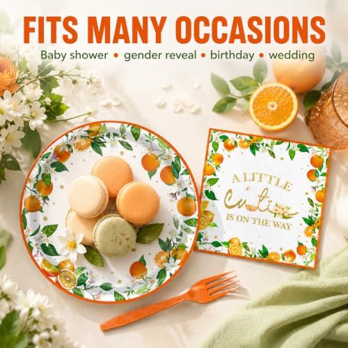 72 Pcs Little Cutie Orange Citrus Paper Plates and Napkins Party Supplies - Image 3